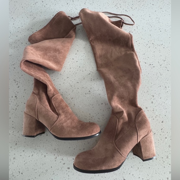 Suede Camel Over-the-Knee Boots - Picture 7 of 8